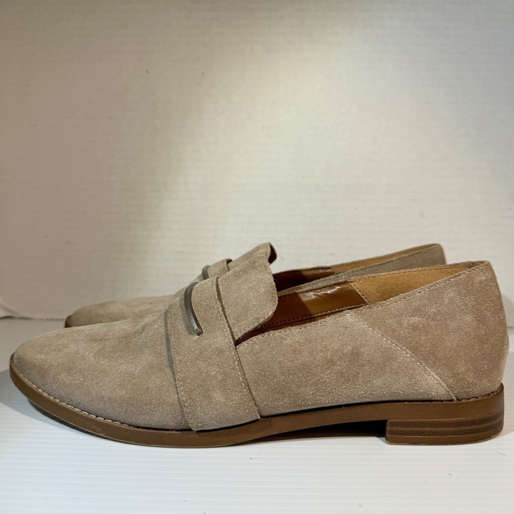 Franco Sarto Harrow Loafer Tan Beige Suede Leather Shoes Flats Women's Size 7.5M